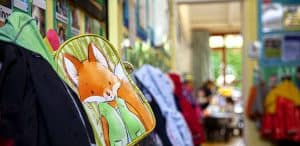 Mr Fox backpack in the nursery's cloakroom