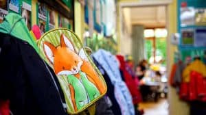 Mr Fox backpack in the nursery's cloakroom